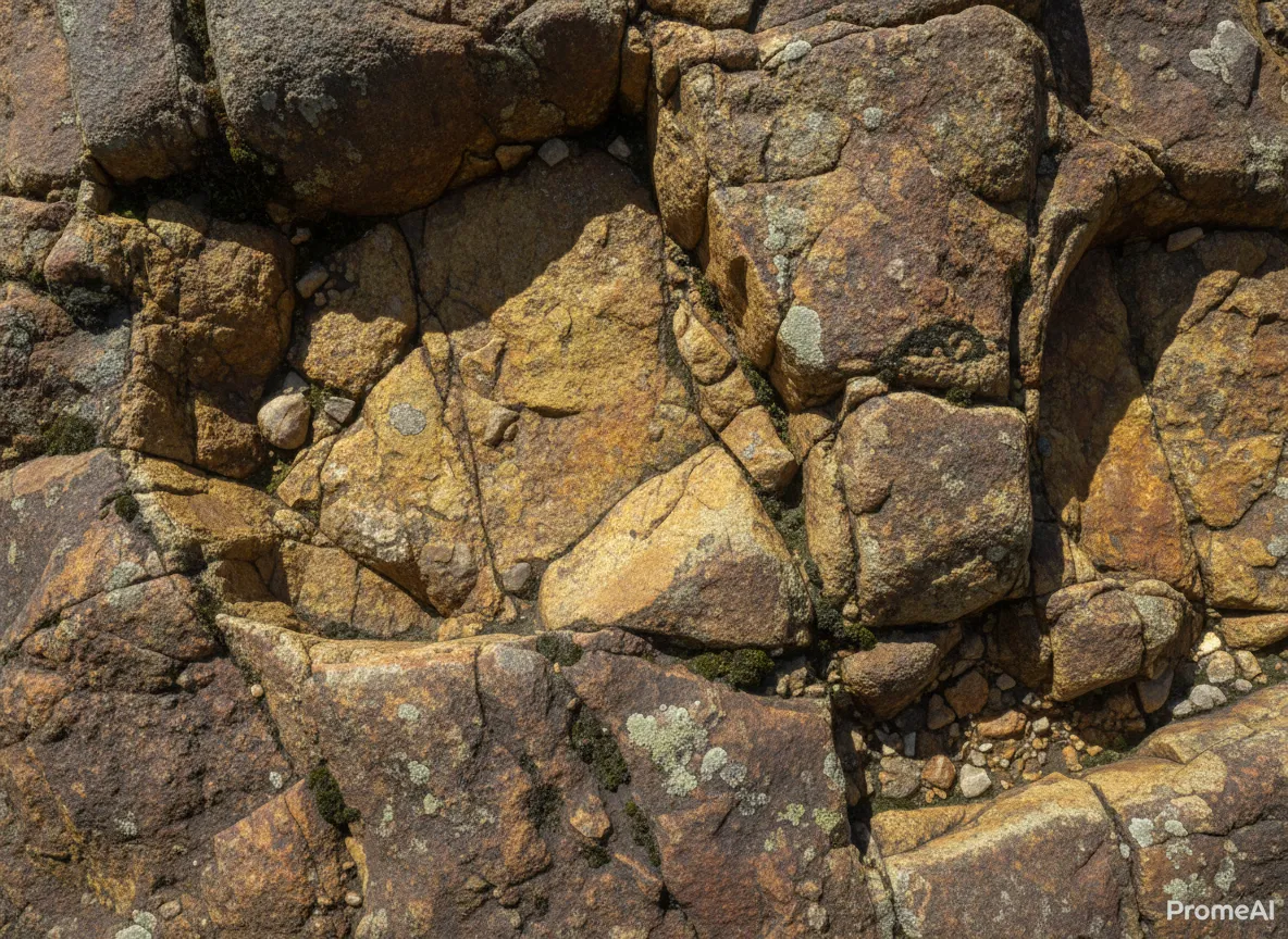 Dettaglio ravvicinato di una texture di pietra andina generata da PromeAI, che mostra ombre e formazioni rocciose realistiche.