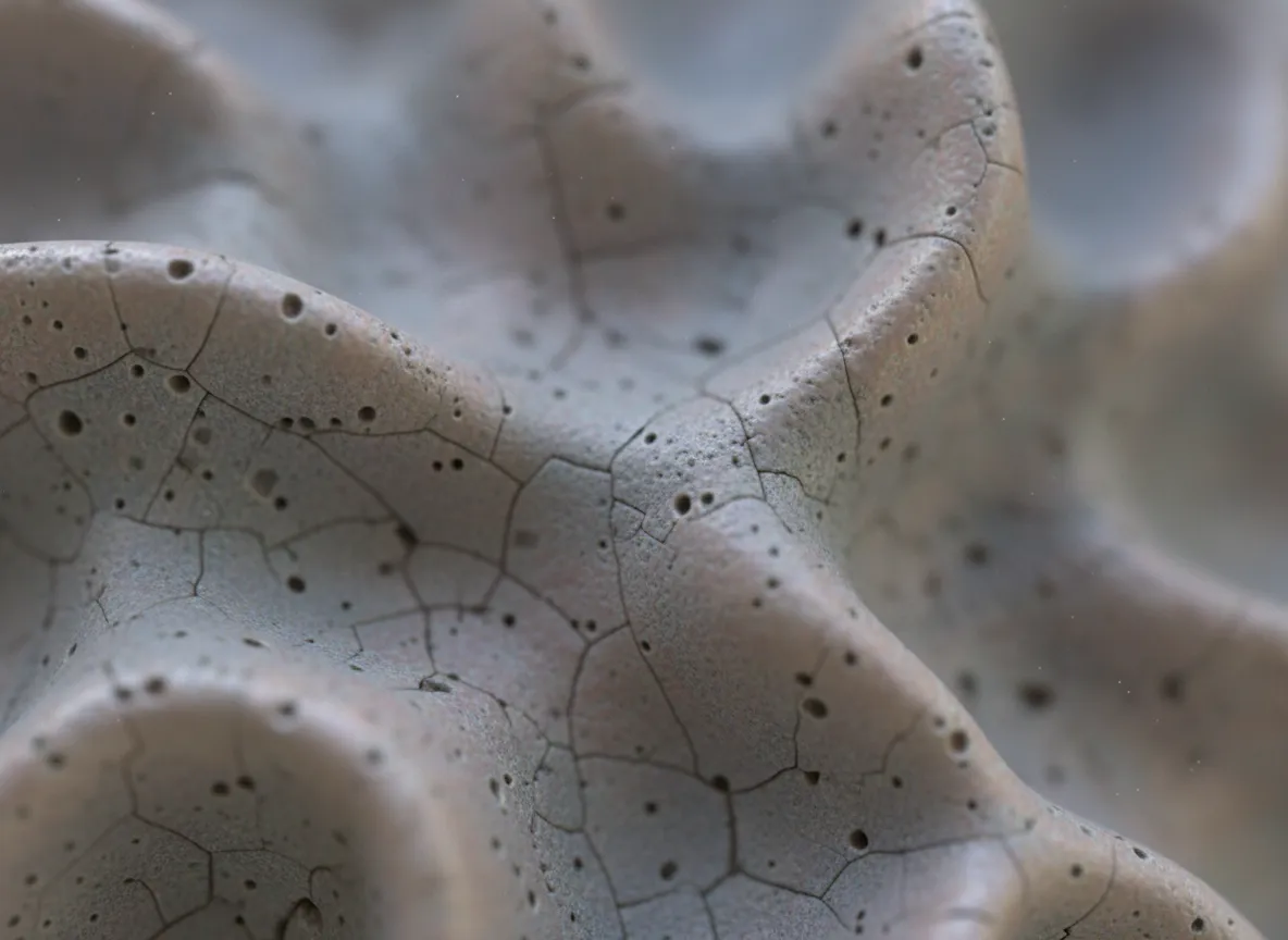 AI द्वारा बनाई गई सिरेमिक सामग्री का क्लोज-अप मैक्रो शॉट, जो इसकी सूक्ष्म खामियों और मैट फिनिश बनावट को उजागर करता है।