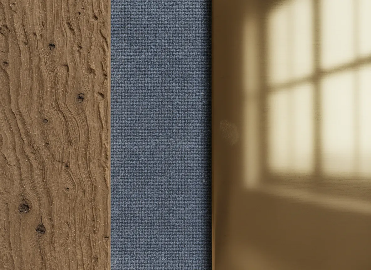 एक रेंडर की गई इमेज का विस्तृत क्लोज-अप, जिसमें लकड़ी के दाने, कपड़े की बुनाई, और धातु की सतह पर प्रकाश के प्रतिबिंब जैसी यथार्थवादी बनावट पर प्रकाश डाला गया है।