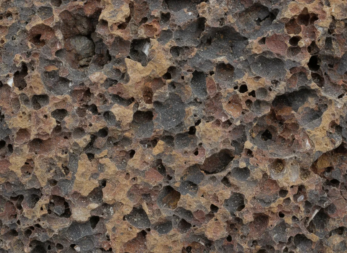 Nahaufnahme eines Renderings einer Oberfläche aus griechischem Vulkanstein, das seine detaillierte Vulkangestein-Textur und sein mattes Finish hervorhebt.