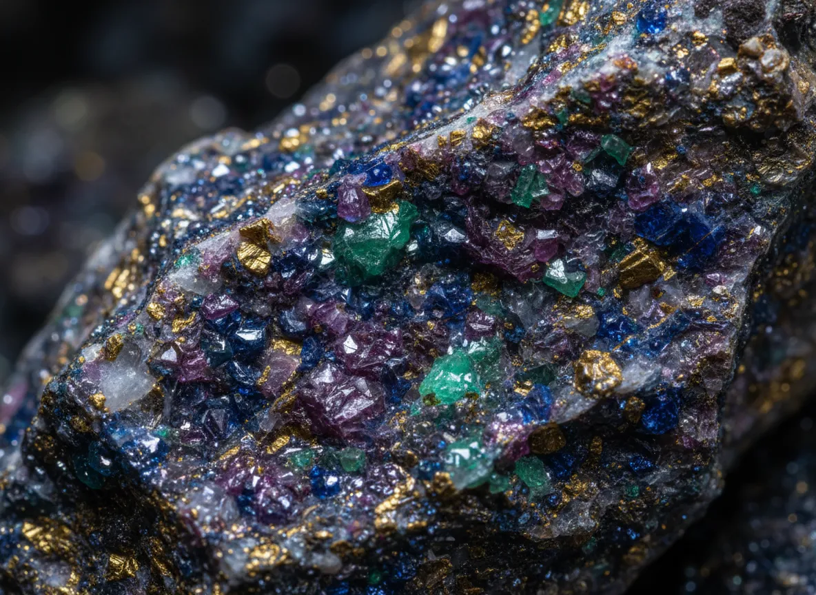 Ein fotorealistisches Nahaufnahme-Rendering einer schimmernden Felsoberfläche mit einer ätherischen Mineralästhetik, das den Ore Glow-Effekt demonstriert.