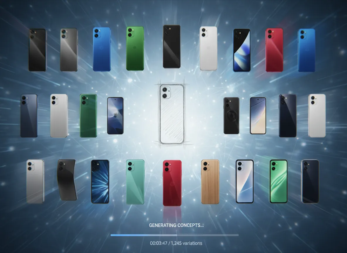 एक तेज़-गति वाले वीडियो का स्टिल जिसमें एक ही स्केच से किसी प्रोडक्ट के कई डिज़ाइन वेरिएशन बनते हुए दिखाए गए हैं।