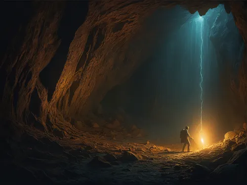  Zdzisław Beksiński man with a flashlight exploring the void of cave
,cave,cave tour,pit cave,caving,lava tube,sea cave,cave on the water,the pillar of light,lava cave,beam of light,sea caves,blue cav
