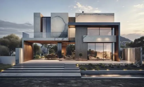an outdoor patio with steps leading up to a house,modern house,modern architecture,cubic house,cube house,prefab,modern style,dunes house,contemporary,smart house,render,luxury home,luxury property,re