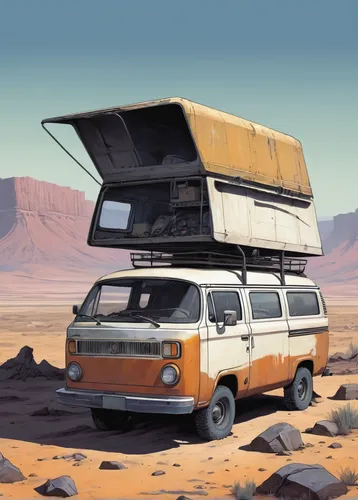 Construct a dystopian narrative where a van is the last hope for survival in a barren wasteland.,camper van isolated,camper van,campervan,travel trailer poster,vanagon,vwbus,teardrop camper,vw camper,