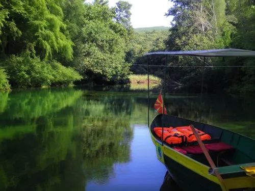 a boat in a green lake,a long boat on the river by a boathouse,the danube delta,warrandyte,giverny,echuca,cenote,cenotes,danube delta,catarpe valley,barmah,riverland,neretva,huka river,bellingen,telag