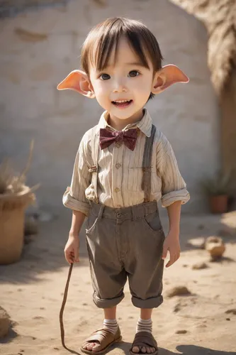 Happy Mexican Dobby, with his eager expression and loyal demeanor, would approach a ranchero style with a humble yet endearing simplicity. He might wear a plain cotton shirt in earthy tones, paired wi