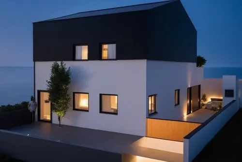 LEDS, MINIMALIST , BLACK ROOF, BLACK WALL,a contemporary home with multiple lights on outside,cubic house,cube house,modern house,modern architecture,dunes house,dreamhouse,homebuilding,residential ho