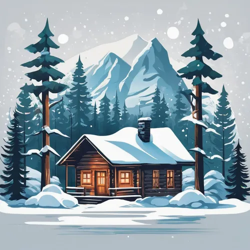 Create a cozy cabin in a snowy forest using acrylic paints.,winter house,log cabin,christmas landscape,houses clipart,christmas snowy background,snow house,the cabin in the mountains,small cabin,winte