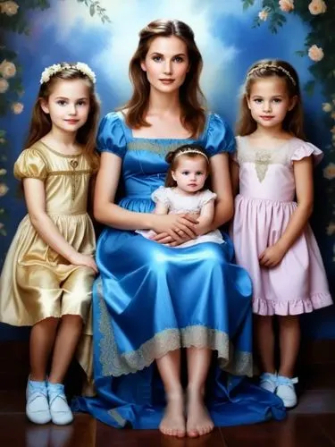 Me, barefoot, with my two younger sisters on my left and right and my 1-year-old baby on my lap.,there are three s sitting down together,little angels,godchildren,the mother and children,holy family,c