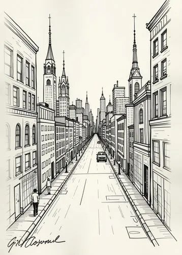 A line drawing of a city in doodle art, scribbling, funny, childish, sketchy style, just like a draft :: just pencil of paper and black pen :: Osvaldo Cavandoli style Funny and childish" prompt Wright