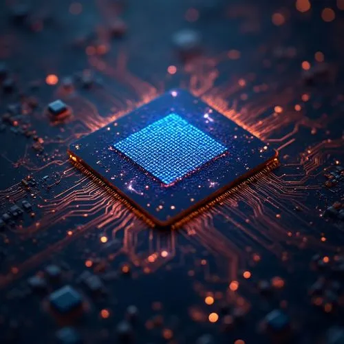 صورة لكرت لمعالج متطور الجمال,a small processor is on a electronic circuit,computer chip,computer chips,silicon,semiconductors,processor,semiconductor