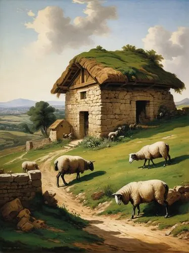 Ancient Roman non-architectural element, no dome, no arch, no column, no aqueduct, no mosaic, no fresco, no ornate decoration, simple, rustic, natural, earthy tone, wooden structure, thatched roof, ru