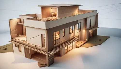 a model house with a balcony at the top,model house,miniature house,dolls houses,cubic house,dollhouses,smart home,two story house,prefabrication,cube stilt houses,doll house,cube house,smart house,co