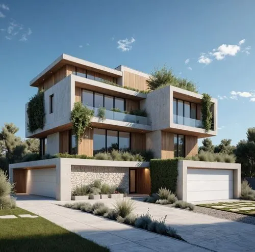 Use the uploaded sketch as the exact architectural reference. Preserve the original building geometry, proportions, floor heights, cantilevered volumes, rooflines, façade composition, window positions
