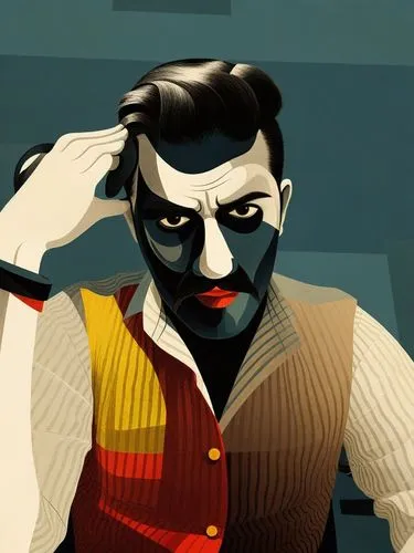 a man with an odd look on his face holding his hair to his head,kovic,kitaj,vaas,tartakovsky,macdevitt,spy visual,querelle,blohowiak,gumshoe,colescott,rotoscoped,majima,ishimaru,blazkowicz,rotoscope,c