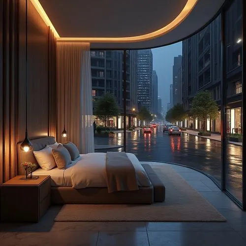nighttime view of a city street with a tall building and a car, mantra rendering, rendering of checkmate, exterior shot, rendered in corona, artistic render, rendering, mid-view, architectural renderi