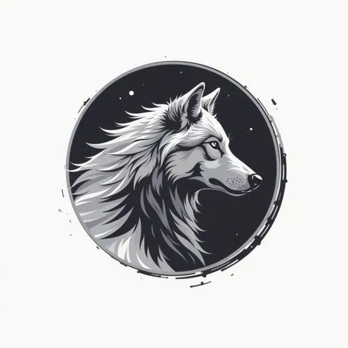 Make a very simple and simple logo in the shape of a wolf circle. Color is white












,the wolf's head inside a circle, with space in the background,kindred,constellation wolf,timberwolves,equu
