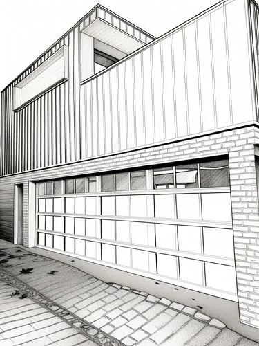 a large building in the middle of a city street,sketchup,revit,3d rendering,garages,carports,garage,render,firehouses,loading dock,firehall,fire station,renders,firehouse,3d rendered,carport,rendered,