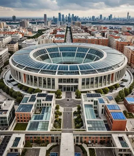 building color with futuristic architectural modern ,an aerial view of the new home of the united states olympics,oval forum,stadium falcon,stadiums,crosstown,home of apple,football stadium,northweste