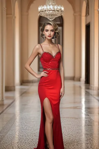 add some red lipstick, enhance everything.,a young woman in a bright red gown with spaghetti straps ,girl in red dress,in red dress,red gown,lady in red,yanet,evening wear