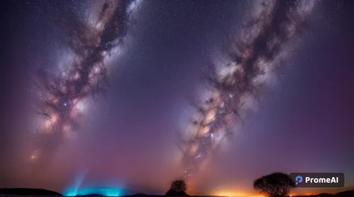 andromeda and the milky way collide and creating atomic glow