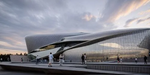 (at dusk:1.3),soumaya museum,futuristic art museum,tempodrom,mercedes-benz museum,disney concert hall,walt disney concert hall,futuristic architecture,santiago calatrava,calatrava,disney hall,glass fa