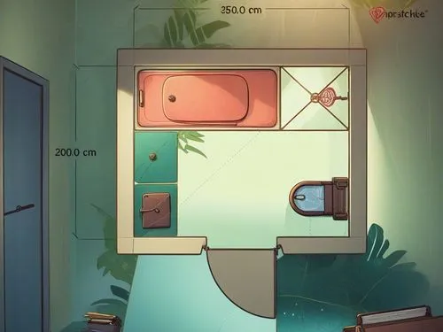 a bathroom is shown in an art nouveau style,refrigerator,fridge,fridges,an apartment,apartment,room door