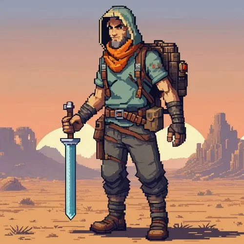 Pixel Art， game character,jarba,pixel art,chronicon,mercenaria,sheik,kadyr,nomad,hasinai,zahran,semidesert,jak,mercenary,sandokan,the wanderer,sheibani,adventurer,khudari,berber,khazzaka,aesulapian st