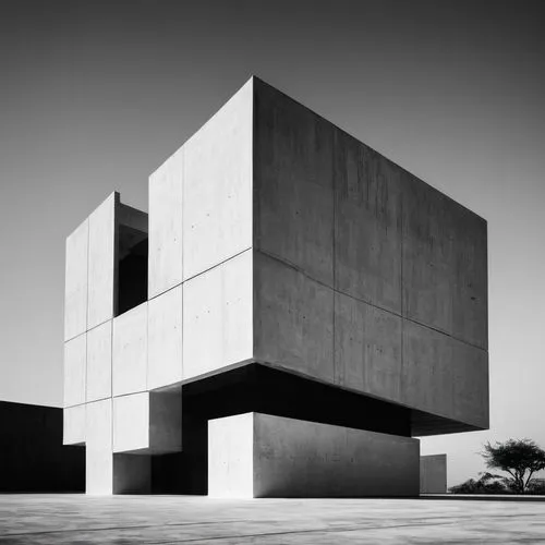 Minimalist award winning architecture minimalist cube cultural center, rim lights, dirty lens, contemporary architecture, clear details, texture high quality, concrete architecture style, minimal arch