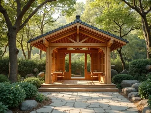 Pavilion Academic Style Wood Material Baby Blue Color Forest Design Ideas
