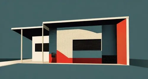 a painting with different shades of white and red,sketchup,corbu,rietveld,cubic house,bauhaus,mid century house,midcentury,3d rendering,renders,neutra,apartment house,3d render,rectilinear,isometric,r
