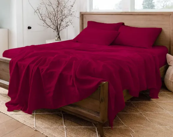 Cherry Red Linen Sheet Set - Linen Bedding | All Cotton And Linen