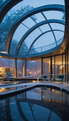 futuristic architecture,pool house,infinity swimming pool,glass roof,aqua studio,spa,roof top pool,luxury bathroom,swimming pool,luxury hotel,futuristic landscape,leisure facility,glass wall,penthouse