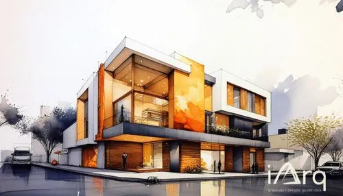 a house designed with water color and rendering technique,residencial,arq,aalto,arkitekter