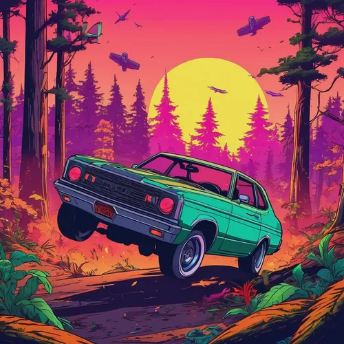 Write a captivating short story revolving around a mysterious jewel in a gloomy forest.,retro background,3d car wallpaper,wallpaper,retro car,retro vehicle,moon car,halloween wallpaper,80s,vintage wal