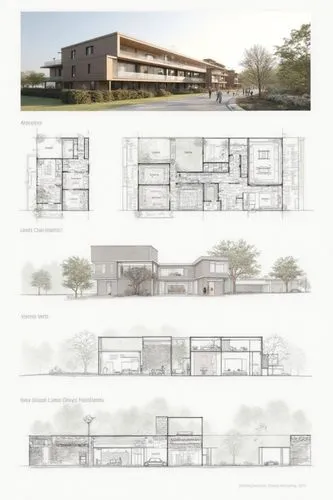 an architectural presentation board of an artist's residence design with floor plans, views perspectives 3D renders and texts in a neatly composed sheet with space and balanced formatted graphics

,se
