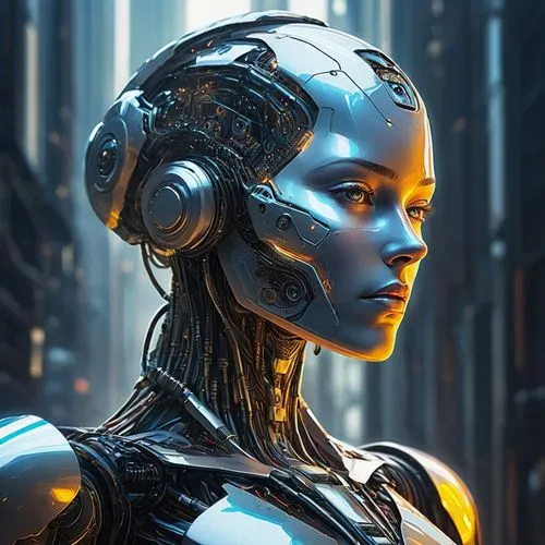 desintegration of the intrepid cyborg. artificial intelligence entity attached to the power of light,a close up of a robot face in the middle of a city,positronium,positronic,droid,cybernetic,cybernet