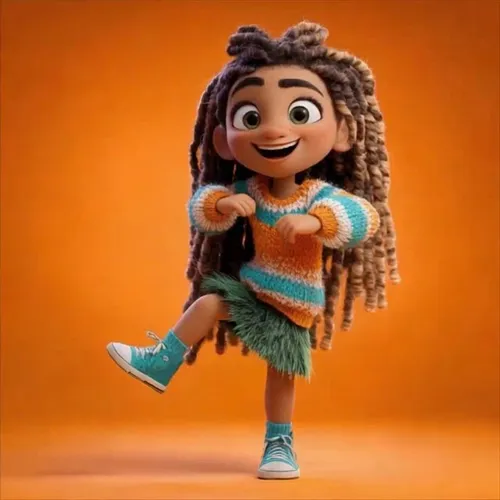 Let the girl in the picture dance, after the opening of the happy waving small jump, one-legged spin and turn around the hair swing, action like animation smooth articulation. And the girl is graduall