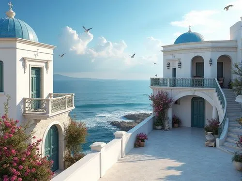 Coastal Byzantine Style Houses with Concrete Material in Tangerine Color Design Ideas