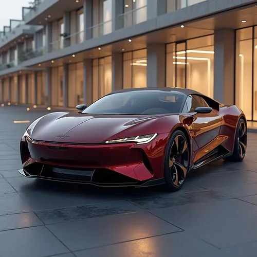 A luxury hybrid crossover with a striking, dynamic design that blends luxury and performance. The exterior features a sculpted body with sharp angles and a bold front grille. The car’s deep crimson pa