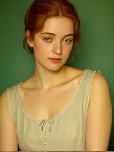 Mary Ward,a woman in tan top with green background,young woman,pretty young woman,portrait background,beautiful young woman,portrait of a girl,green screen,green background,young lady,shoulder length,