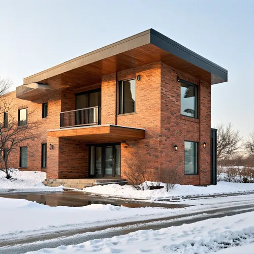 1building,an empty road near a brick apartment building,cantilevers,cubic house,cantilevered,tonelson,cedarvale,mid century house,ruhl house,cohousing,robbinsdale,modern house,cube house,timber house,
