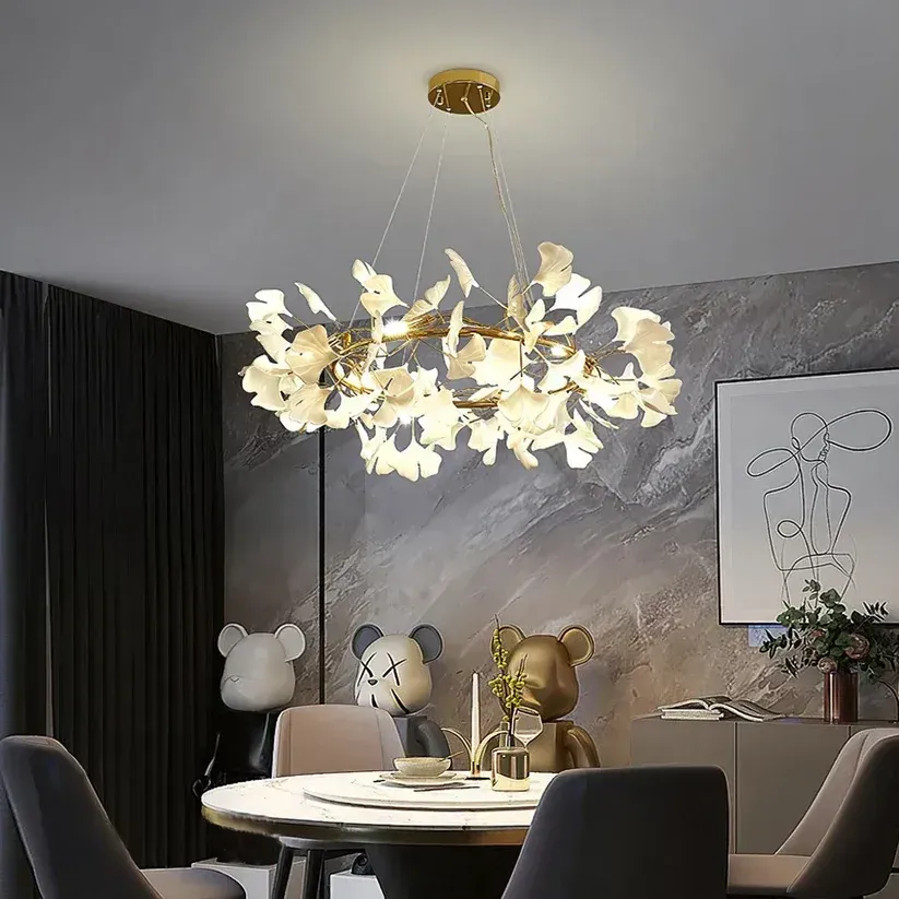 Ginkgo Chandelier O: Circular Botanical Statement Chandelier