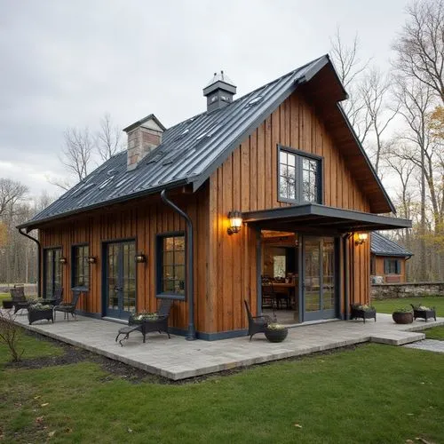 Barndominium style house,this is a small home with windows and sliding doors,passivhaus,cohousing,timber house,new england style house,slate roof,inverted cottage,glickenhaus,wooden house,danish house