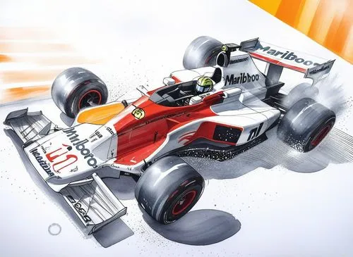 a painting of a race car driving on a track,f1 car,heidfeld,michael schumacher,zanardi,regazzoni,schumi