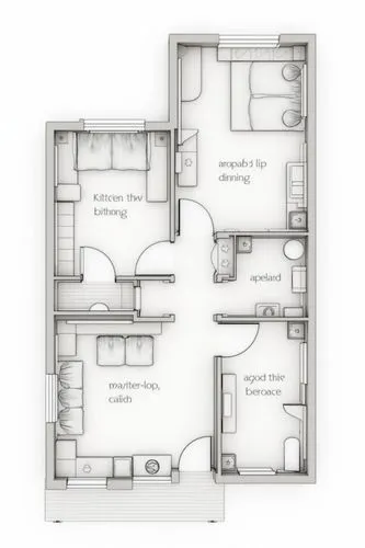A floor plan of the main level with three rooms, two apopace and one bathroom. The first room is labeled "agon lin-wide dinning" . There's an entrance to each bedroom from hallway leading into small a