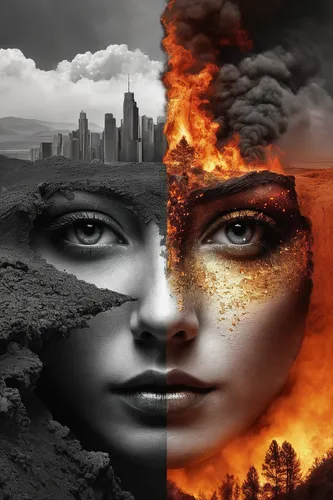 Fire And Dust By TylerCreatesWorlds,photo manipulation,image manipulation,heaven and hell,photomanipulation,duality,photomontage,digital compositing,parallel worlds,photoshop manipulation,divergent,ap
