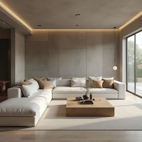  ,a living room with a modern couch and large window,minotti,modern minimalist lounge,modern living room,natuzzi,interior modern design,contemporary decor,living room,luxury home interior,modern decor