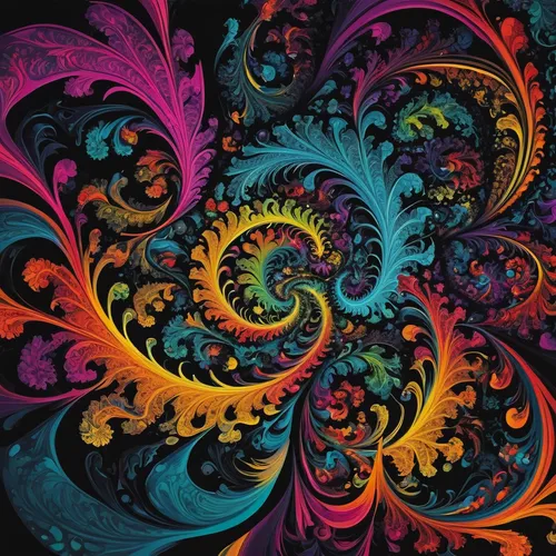 Design a chaotic and vibrant fractal pattern for a psychedelic setting.,colorful spiral,paisley digital background,fractals art,fractal art,spiral background,coral swirl,swirls,mandala loops,kaleidosc
